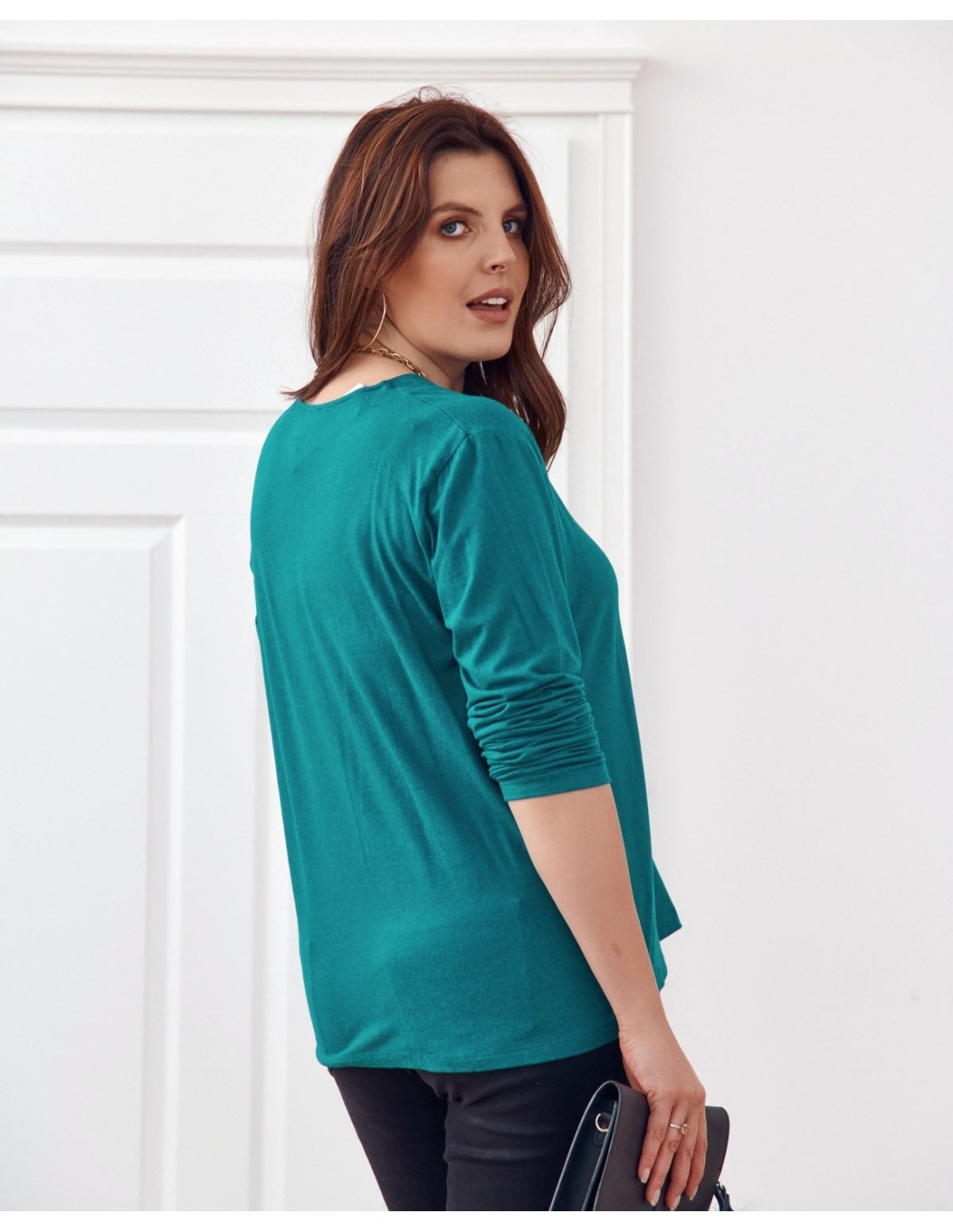 Bluza clasica cu decolteu in V, verde FG561 - Magazin online - Boutique